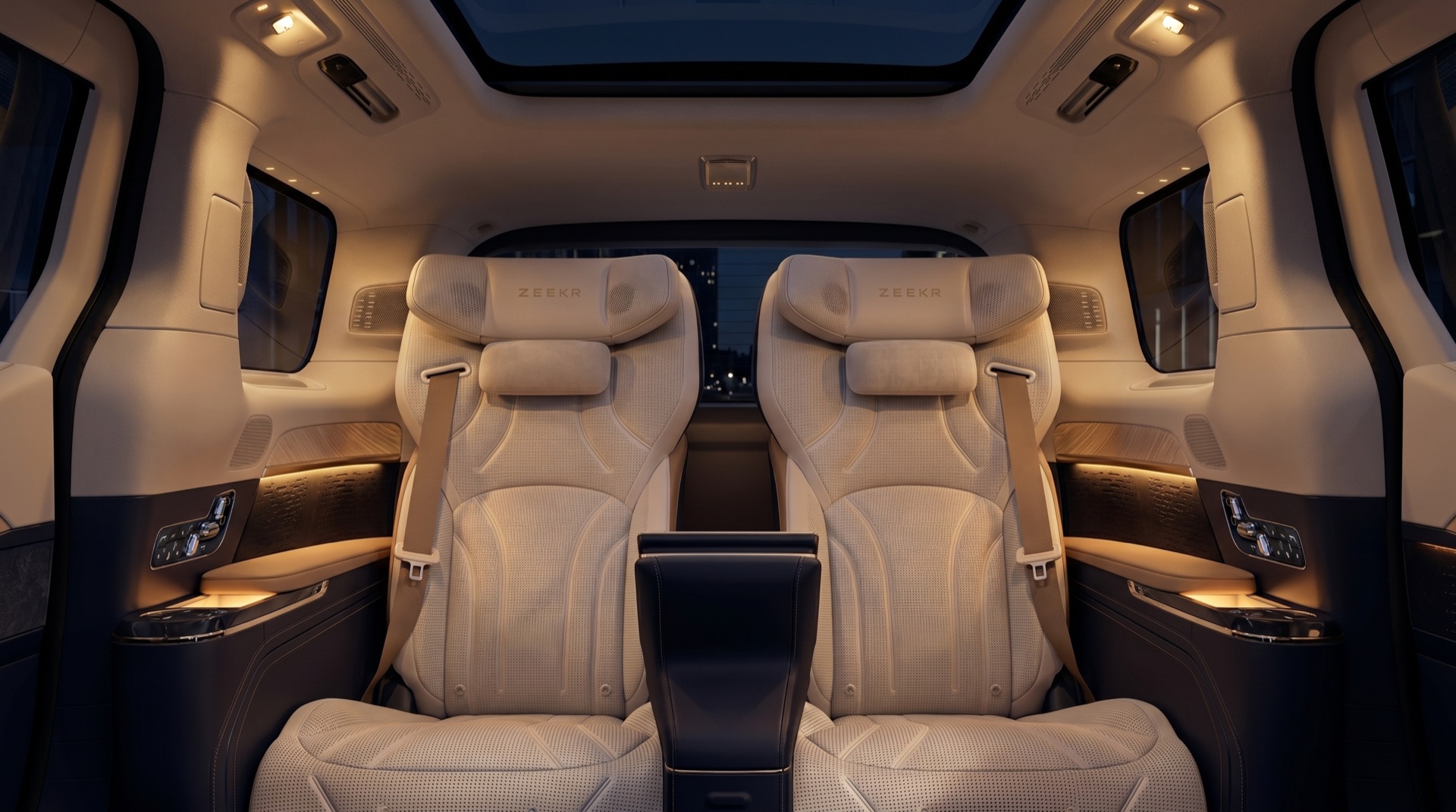 EXEC cabin — captain seats and ambient lighting